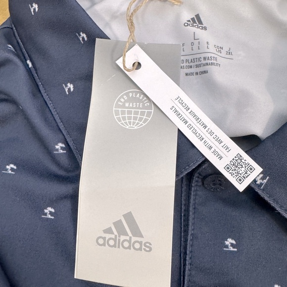 Men's Adidas Golf Polo Shirt Size L Navy Blue Pine Tree Print w/Accenture Logo - Picture 6 of 9